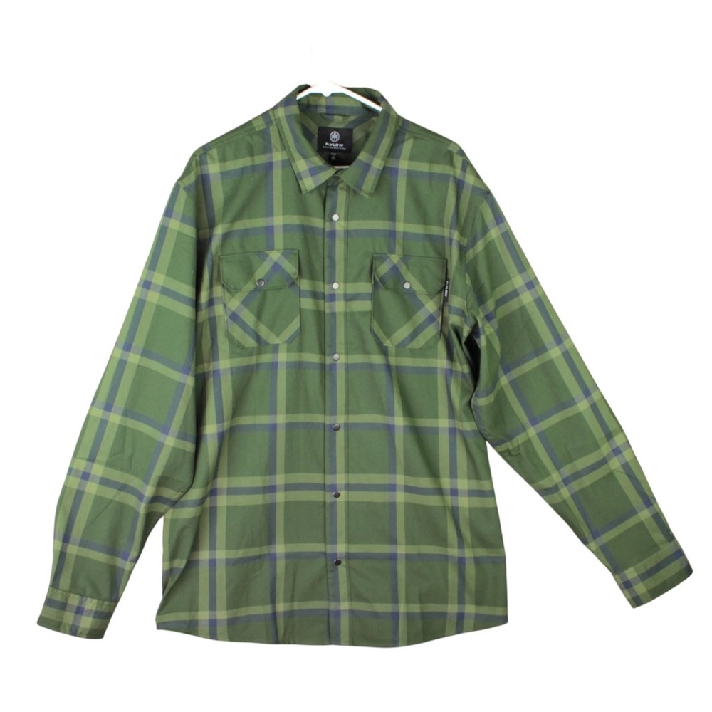 Flylow Handlebar Tech Plaid Snap Button Up Flannel Shirt Men's XXL Camo Green